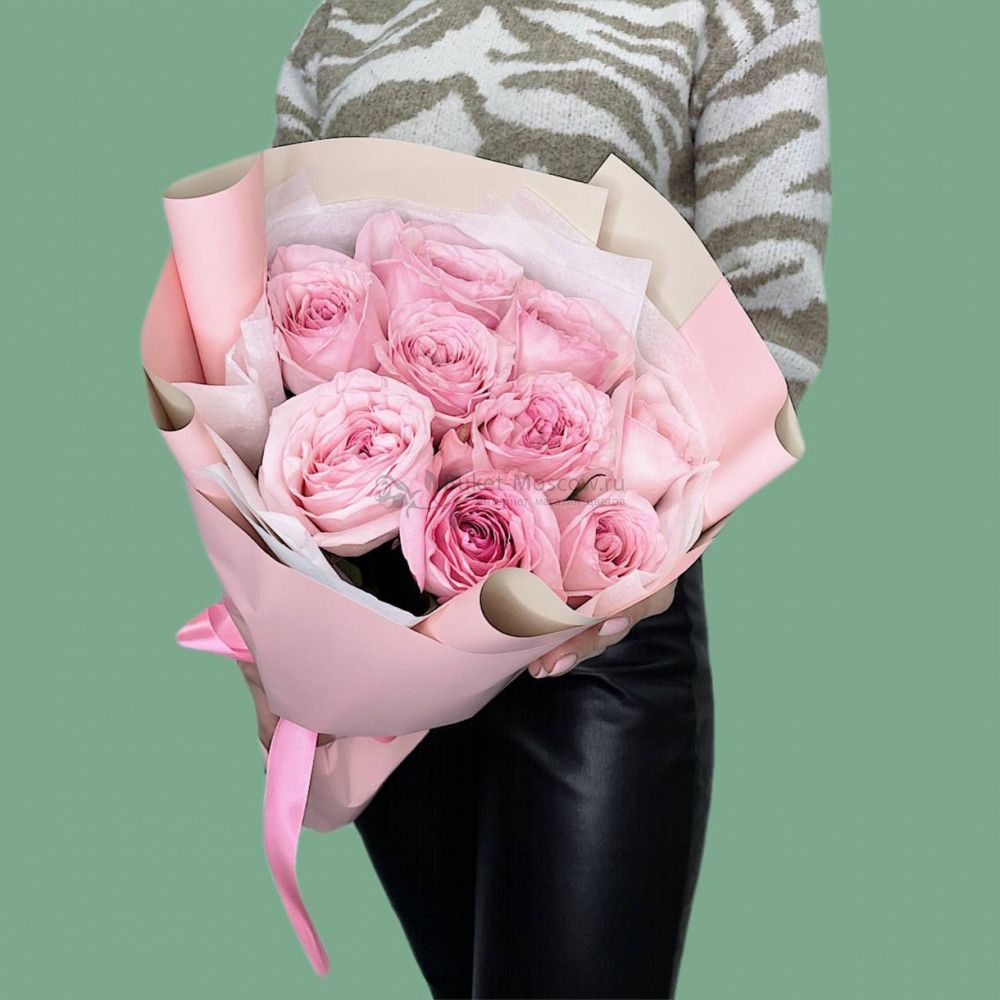 Изображение - Букет розовых пионовидных роз 9 шт - купить в Москве