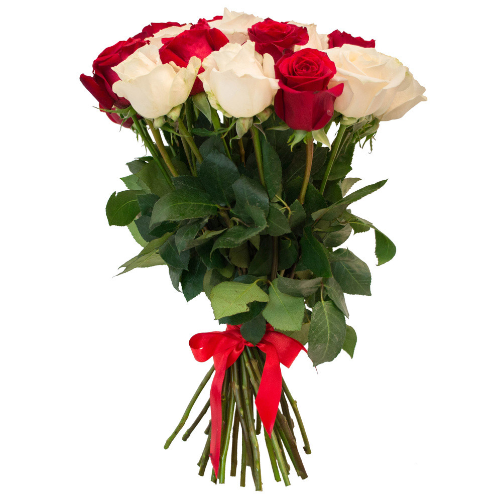 Изображение - Букет из 19 Красной и Белой розы ПРЕМИУМ 80см - купить в Москве