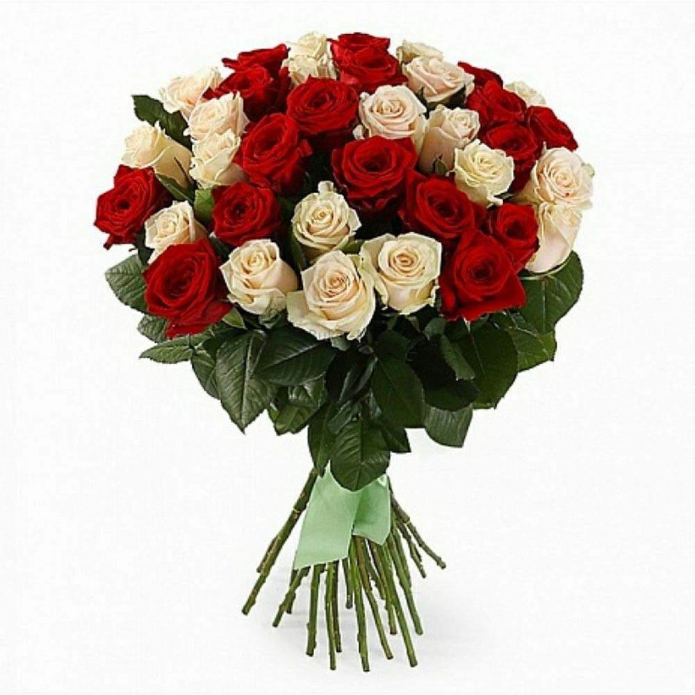 Изображение - Букет из 51 Белой и Красной розы 40 см - купить в Москве