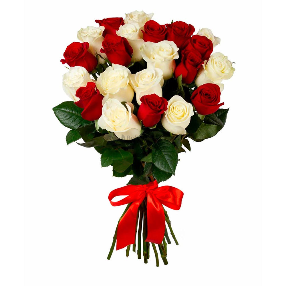 Изображение - Букет из 25 Красной и Белой розы 40 см - купить в Москве