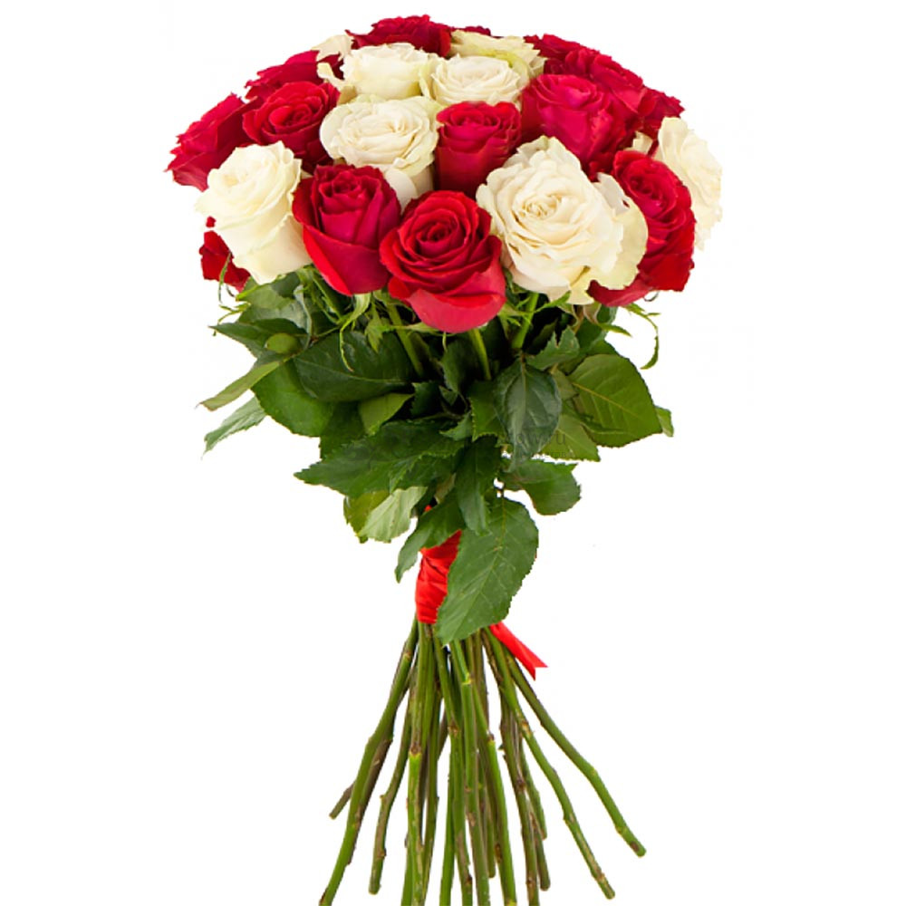 Изображение - Букет из 15 Красной и Белой розы 60 см - купить в Москве