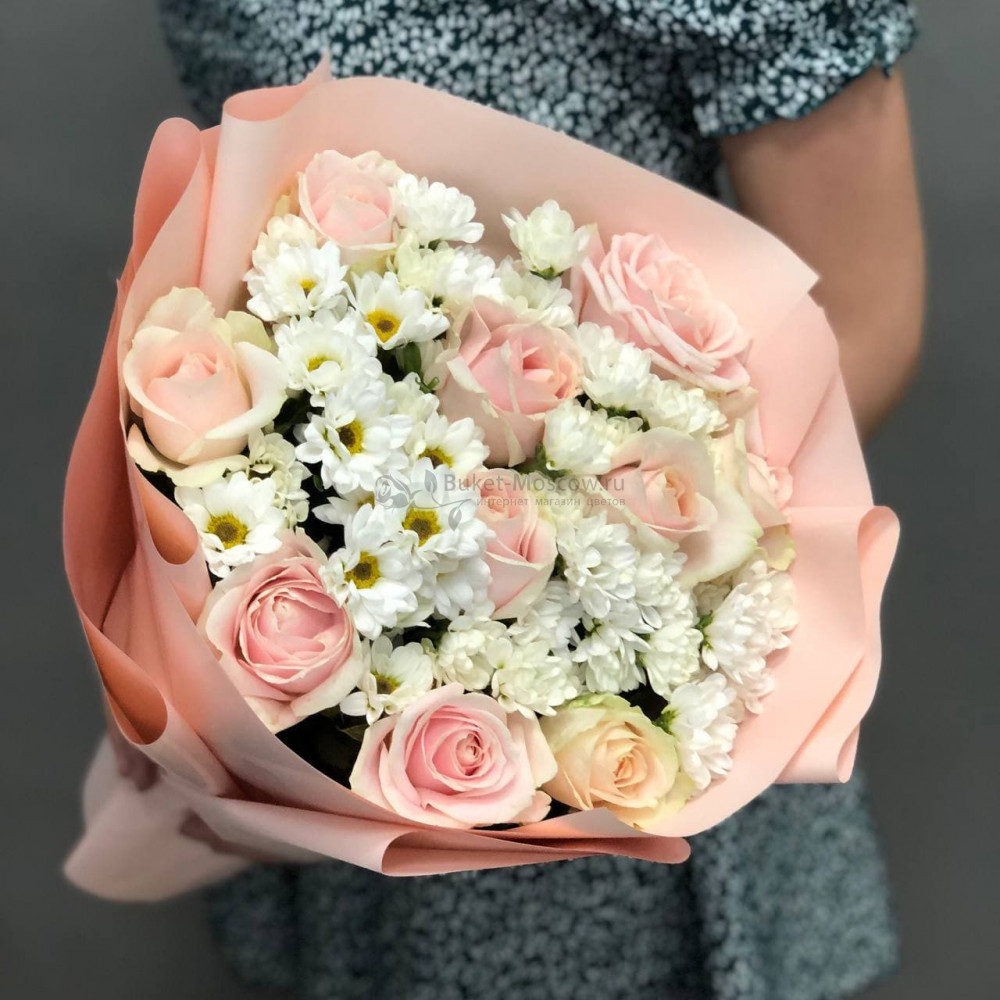 Изображение - Букет из роз и хризантем - купить в Москве