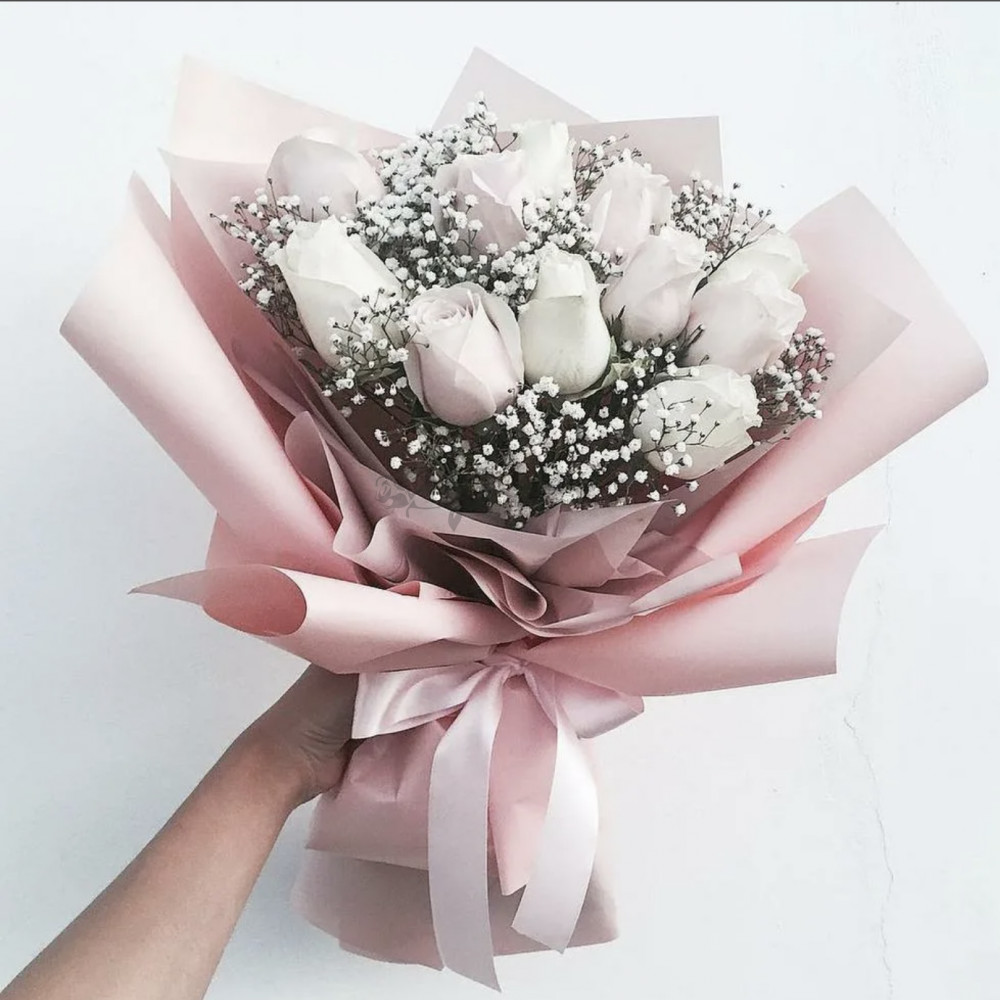 Изображение - Белые розы и гипсофила - купить в Москве